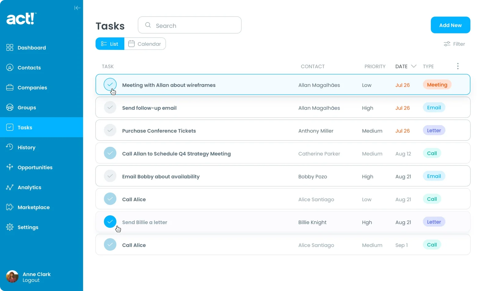 Act! Tasks Design