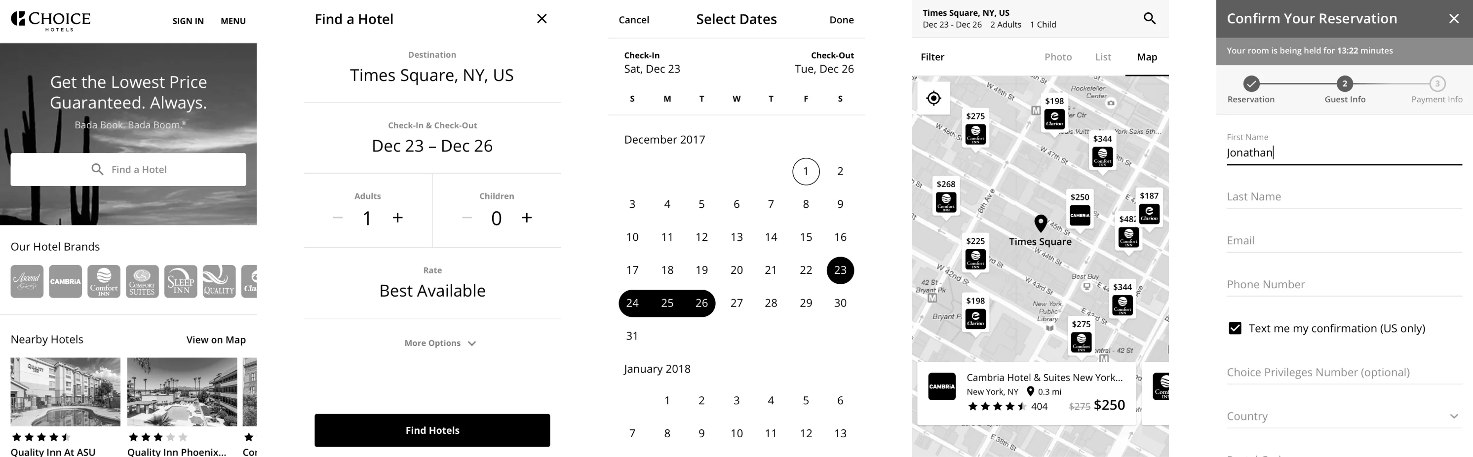 Mobile Wireframes for Booking Flow