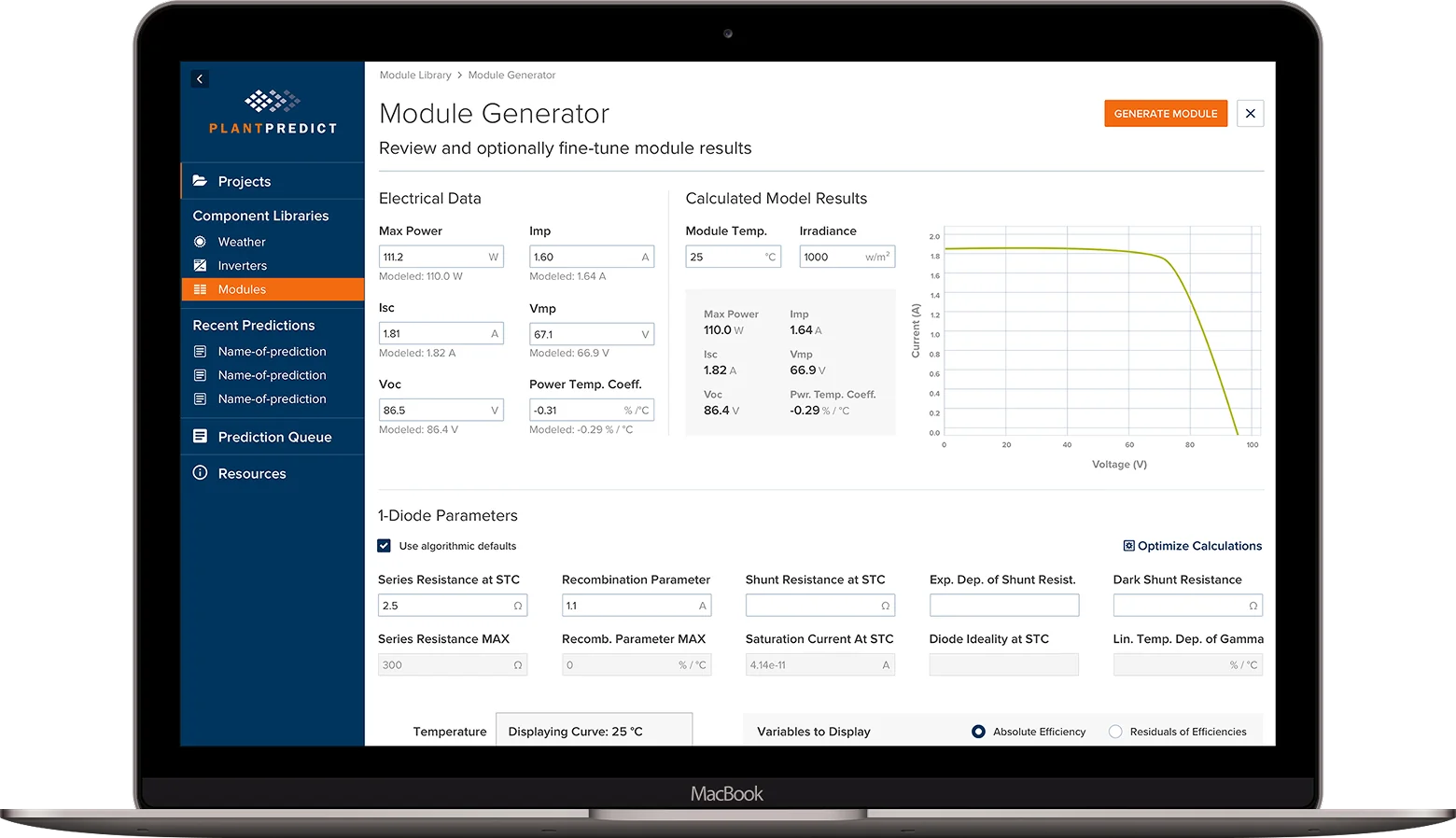 PlantPredict Application Screen