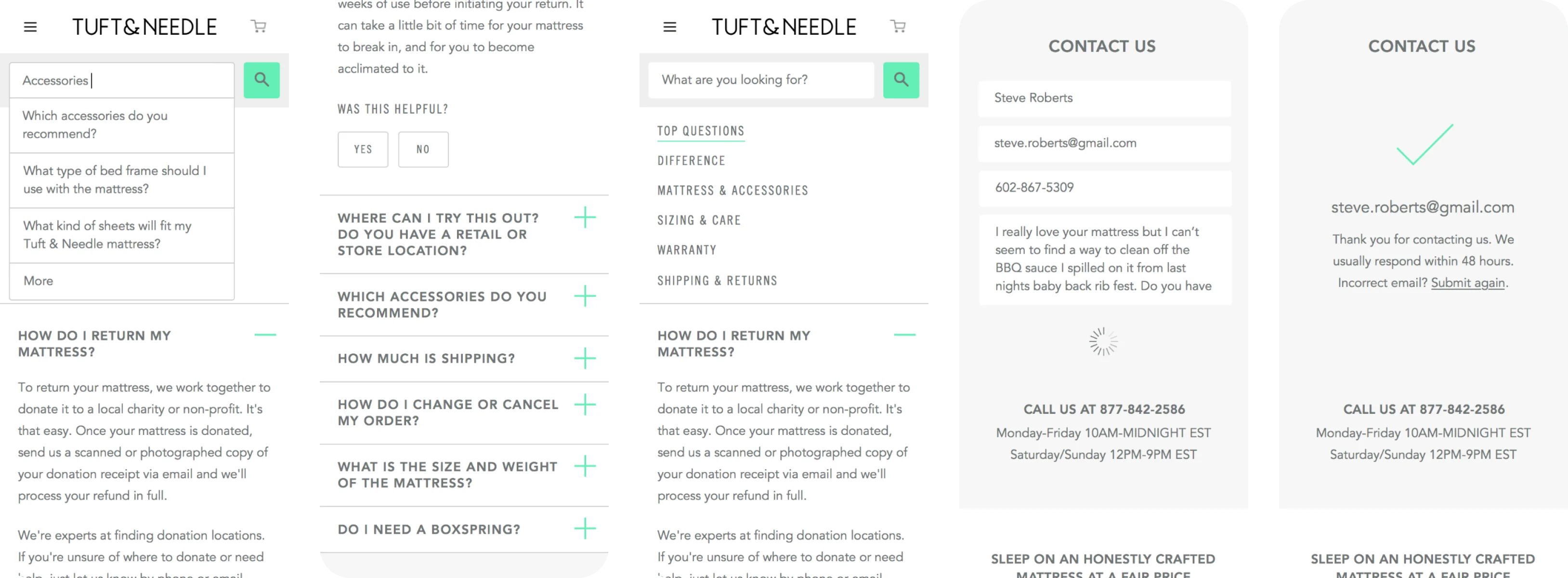Tuft & Needle Mobile UI Examples
